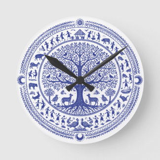 Horloge Ronde Illustration tribale indienne d'art Warli | Minima