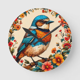 Horloge Ronde Illustration vibrante et colorée d'un oiseau