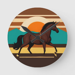Horloge Ronde Illustration vintage d'un cheval