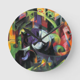 Horloge Ronde Image avec du bétail par Franz Marc, Art Vintage