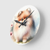 Horloge Ronde Image d'aquarelle mignonne Pomeranian (Angle)
