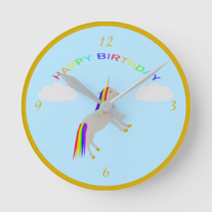 Horloge Ronde Imaginaire Anniversaire Unicorne arc-en-ciel et nu