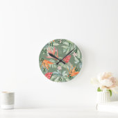 Horloge Ronde Imaginaire de feuillage de fleurs tropiques avec M (Maison)