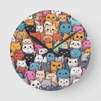 Horloge Ronde Imaginaire Feline : Cute Anime Cats Galore