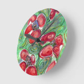 Horloge Ronde Imaginaire Fleurs rouges (Angle)