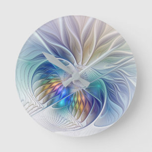 Horloge Ronde Imaginaire Floral, Fleur Fractale Abstraite coloré