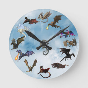 Horloge Ronde Imaginaire Louveur de dragon de wyvern 