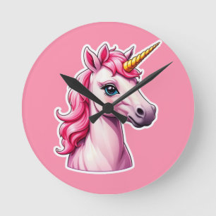 Horloge Ronde Imaginaire Unicorne rose