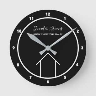 Horloge Ronde Immobilier Moderne Noir Blanc Personnalisé Réali
