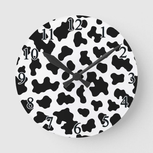 Horloge Ronde Impression cuir de vache noir et blanc  (Recto)