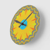 Horloge Ronde Impression Cyan et Gold Mandala Art (Angle)
