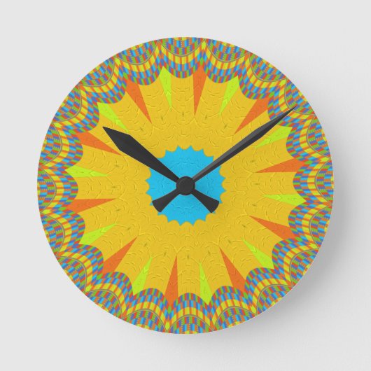 Horloge Ronde Impression Cyan et Gold Mandala Art (Recto)