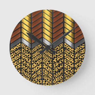 Horloge Ronde Impression d'animal de guépard à chevron zigzag mo