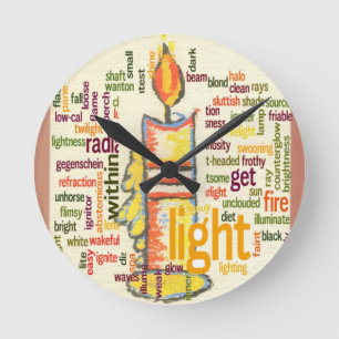 Horloge Ronde Impression d'art de nuage de mots de Flamme de Bou