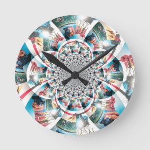 Horloge Ronde Impression d'art en kaléidoscope de tapisserie ken