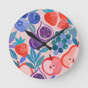Horloge Ronde Impression d'art moderne à motif de fruits mélangé