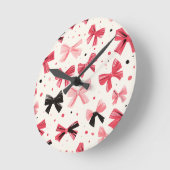 Horloge Ronde Impression de la corbeille rose et noire (Angle)