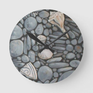 Horloge Ronde Impression de peinture de galets et de coquillages