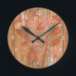Horloge Ronde Impression florale orange moderne sur l'arrière -<br><div class="desc">Une création originale de Jennifer Goldberger,  cette impression florale orange moderne se repose sur un arrière - plan dépouillé. Les fleurs se mélangent presque dedans avec l'arrière - plan. Laissez lui se mélanger dedans avec le reste de votre maison en l'achetant aujourd'hui !</div>