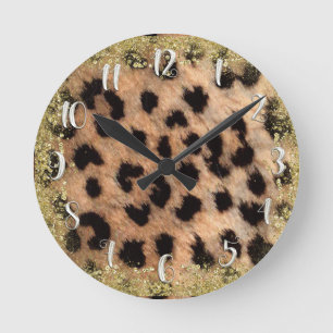 Horloge Ronde Impression léopard guépard animal pailleté or mode