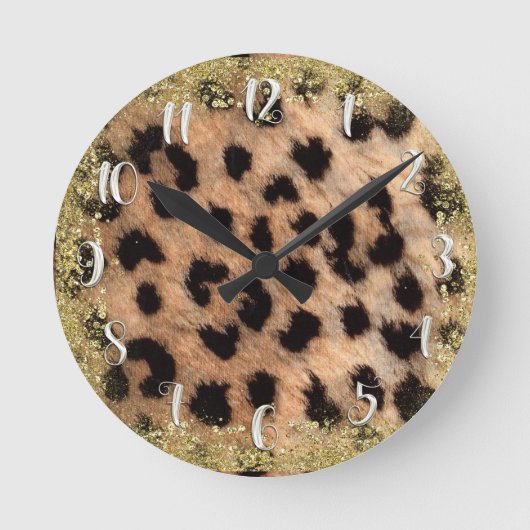 Horloge Ronde Impression léopard guépard animal pailleté or mode (Recto)