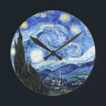 Horloge Ronde Impressionism Van Gogh Starry Night Wall Clock<br><div class="desc">Gorgeous vintage fine painting by van gogh of the Starry Night is on this Wall Clock.  Image : public domain due to expired copyright.</div>