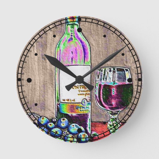 Horloge Ronde Impressionistic Wine and Grapes Art Clock (Recto)