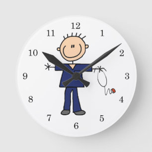 Horloge Ronde Infirmier homme bâton bleu