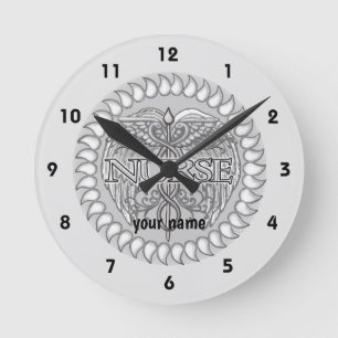 Horloge Ronde Infirmière caducée gris élégant 