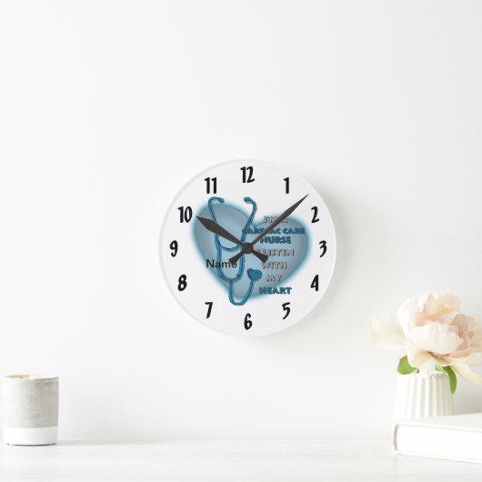 Horloge Ronde Infirmière en soins cardiaques bleus (Maison)