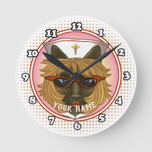 Horloge Ronde Infirmière féline (Recto)