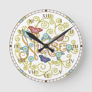 Horloge Ronde Infirmière papillon 24 heures sur 24