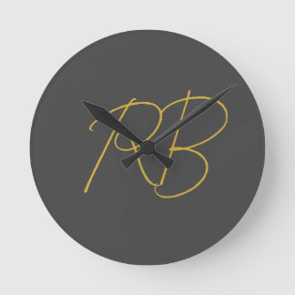 Horloge Ronde Initiales du monogramme couleur or gris moderne