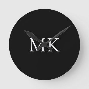 Horloge Ronde Initiales monographiques personnalisées Noir moder