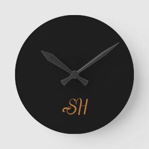 Horloge Ronde Initiales personnalisées en écriture dorée sur fon
