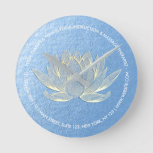 Horloge Ronde Instructeur de méditation Blue Gold Lotus Yoga Stu