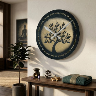 Horloge Ronde Instructeur de méditation Yoga Studio Black Gold T
