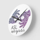 Horloge Ronde "interprète" American Sign Language (ombré) Clock (Angle)