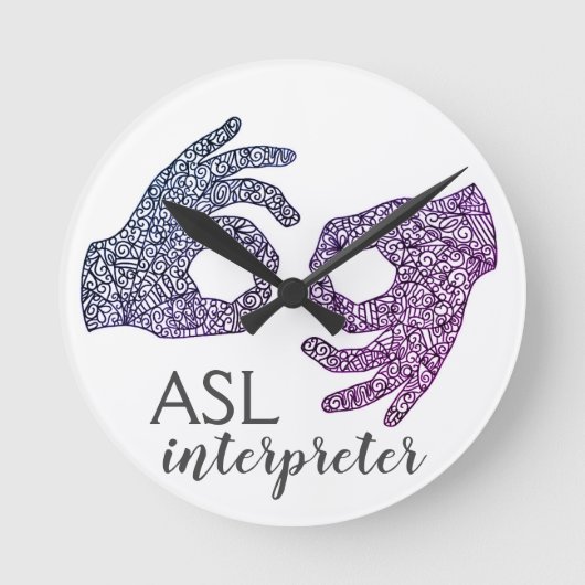 Horloge Ronde "interprète" American Sign Language (ombré) Clock (Recto)