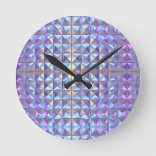 Horloge Ronde Iridescendance en or, bleu et violet géométrique 2