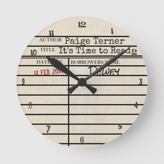 Horloge Ronde "It's Time to Read" Library Due Date Card (Recto)