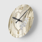 Horloge Ronde Ivoire, Vert, Bleu, Or Soie & Perles (Angle)