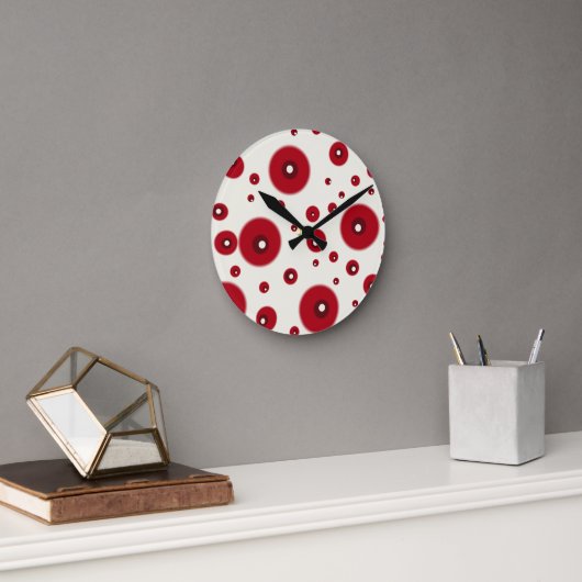 Horloge Ronde Ivory Red Dots Funky Whimsical Circle Pattern (Bureau)