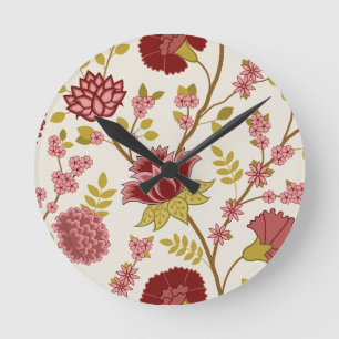 Horloge Ronde Jacobean Floral Lg Motif Reds Pinks Gold Crème
