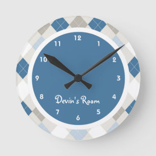 Horloge Ronde Jacquard bleu et gris Chambre pour enfant