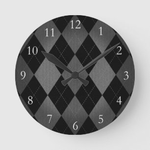 Horloge Ronde Jacquard de gris de noir et de charbon de bois