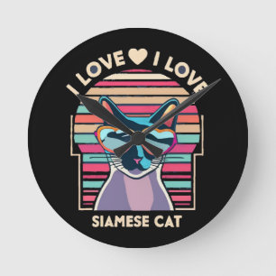 Horloge Ronde J'adore le chat siamois