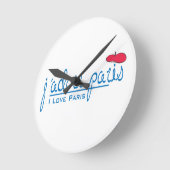 Horloge Ronde j'adore Paris (J'aime Paris) avec béret rouge (Angle)