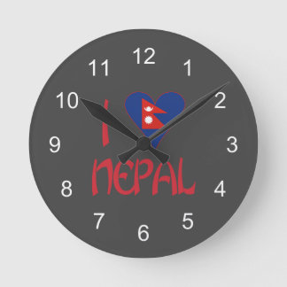 Horloge Ronde J'aime (Drapeau Népalais Cœur) Népal Noir de Charb