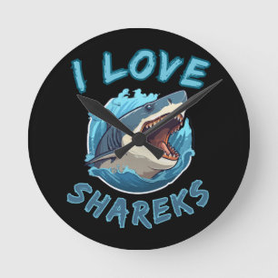 Horloge Ronde J'aime les requins Fisher